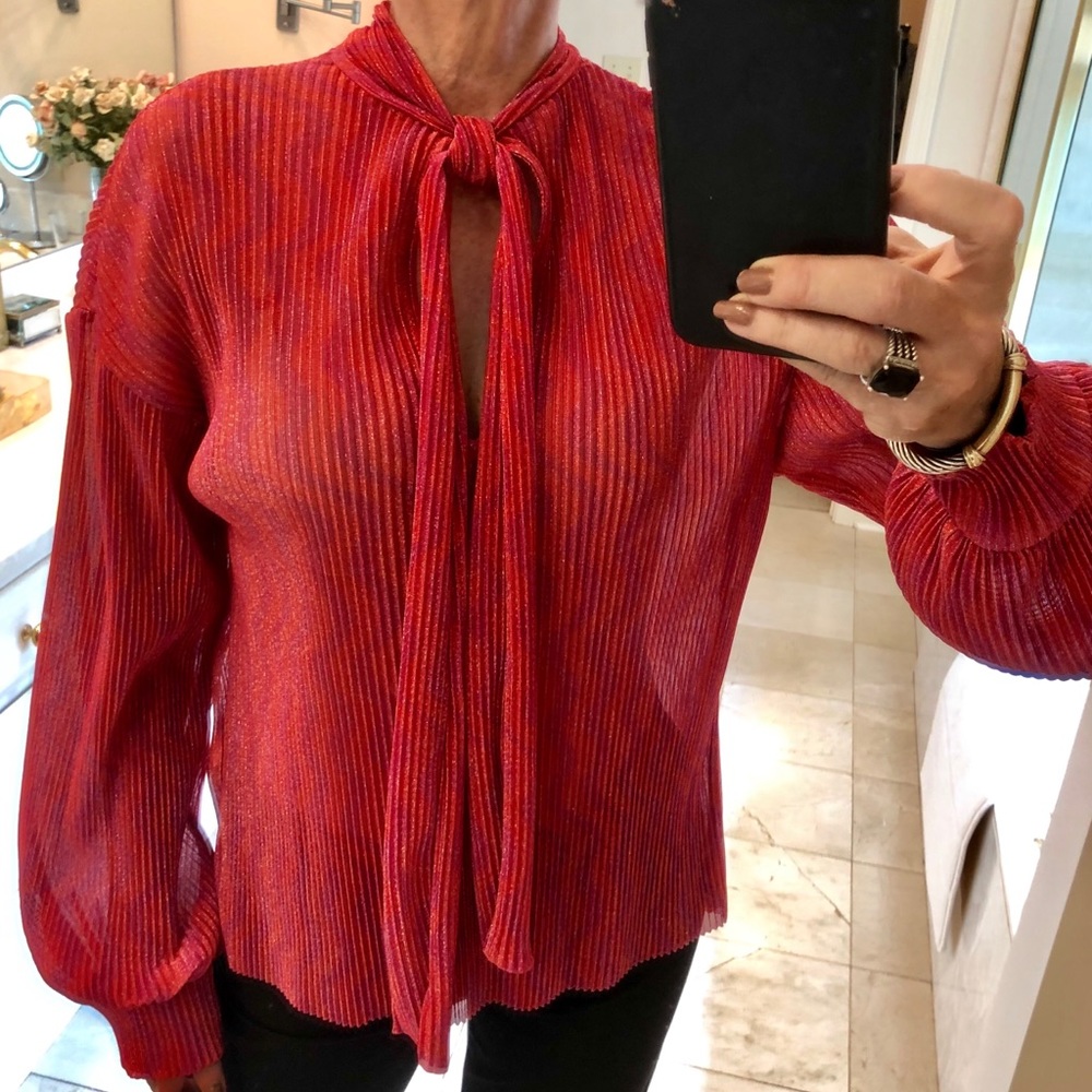 Zara Trafaluc dressy blouse with pink sizzle! Sz S - Picture 8 of 16